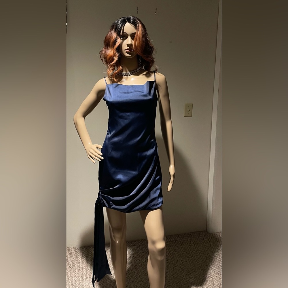 Navy Fashion Nova Mini Dress with side sash bow Size Small